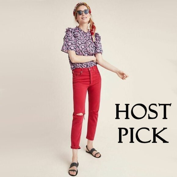NWT Citizens of Humanity red high rise straight leg crop jeans, 23 - Picture 1 of 15